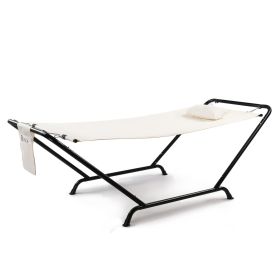Freestanding Hammock with Stand, 550LBS Heavy Duty Outdoor Hammock Bed with Soft Pillow & Storage Bag, Beige
