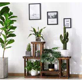 4 Tier Wood Plant Stand with Slatted Open Shelves, Brown