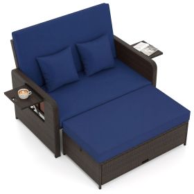 Patio Rattan Daybed with 4-Level Adjustable Backrest and Retractable Side Tray