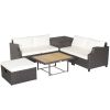 7 Pieces Wicker Outdoor Furniture Set with Acacia Wood Coffee Table and Ottoman