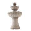 Outdoor Water Fountain, 36.5 in Height Fountain and Waterfall, 2-Tier Floor Standing Rock Base Style Fiberglass and Resin Fountains with Pump