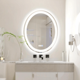 Tempered Glass Frame Mirror with Anti-Fog and Anti-Shatter Features, 28"x20" Rectangular Wall-Mounted Bathroom Mirror