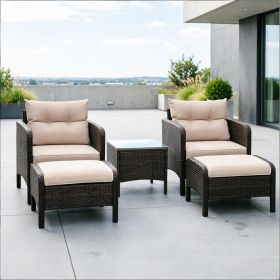 5 Pieces  Lounge Chair Outdoor Patio Conversation Set with 2 Cushioned Chairs, 2  Tempered Glass Top Coffee Table