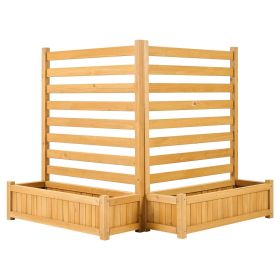 Wooden Privacy Fence, 36 x 45 inch Air Conditioner Fence, 2 Slatted Panel Solid Outdoor Wood Privacy Screen with 2 Planters, Metal Stakes