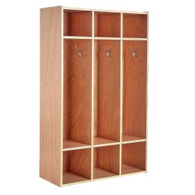 3-Section Kids Coat Locker, Wooden Toddler Cubby Storage Organizer with 6 Hooks & Non-Slip Mat