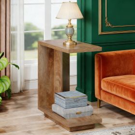 C-Shaped End Table, Wood Side Table Nightstand Bedside Table
