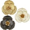 3 Pcs Metal Flower Wall Art Set 10 Inch Rustic Modern Floral Sculpture 3D Metal Flower Wall Hanging Accent for Indoor Living Room Bedroom Kitchen Bath