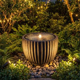 17.5" Gray Stone Sphere Water Fountain with 6 LED Lights Indoor Outdoor Water Feature