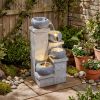 4-Tier Cascading Water Fountain with Warm White LED Lights Resin Indoor Outdoor Water Feature