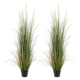 Artificial Grass Plant, 2 Pack 59 inch Faux Reed Flower Grass in Pot