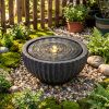 18" Round Sphere Water Fountain with 6 LED Lights Gray Resin Indoor Outdoor Water Feature