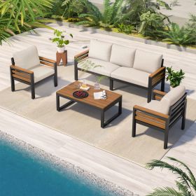 GO 4-Piece Outdoor Furniture Sofa Set for 5 People with Acacia Wood Armrests