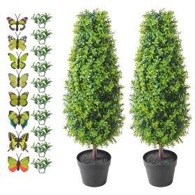 Artificial Boxwood Topiary Tree, 36 inch Tall (2 Pieces), Faux Topiary Trees, Green Faux Plant w/ Extra Leaves & Pot & Small Decoration