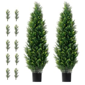 Artificial Cedar Topiary Tree, 48 inch Tall (2 Pieces), with Extra Leaves & Pot Faux Evergreen Fake Pine Cypress Trees Plant