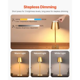 Cordless Table Lamp, 2-Pack, 5200mAh Built-in Rechargeable Battery Desk Lamp, 3 Color Stepless Dimming Up, 3000-6500K Color Temperature