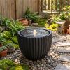 17.5" Gray Stone Sphere Water Fountain with 6 LED Lights Indoor Outdoor Water Feature