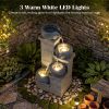 4-Tier Cascading Water Fountain with Warm White LED Lights Resin Indoor Outdoor Water Feature