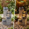4-Tier Cascading Water Fountain with Warm White LED Lights Resin Indoor Outdoor Water Feature