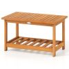 Sturdy Slatted Outdoor Coffee Table with Lower Shelf, Indoor Outdoor Multi-Purpose Center Table