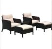 5 Pieces  Lounge Chair Outdoor Patio Conversation Set with 2 Cushioned Chairs, 2  Tempered Glass Top Coffee Table