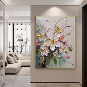 Hand Painted Oil Painting Abstract Original Flower Oil Painting On Canvas Large Wall Art Original White Floral Painting Floral Custom Painting Li (style: 01, size: 50X70cm)