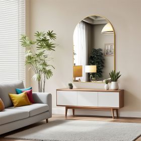 Arched Bathroom Mirror with Metal Frame, Rust-Resistant Anti-Fog Vanity Mirror for Bedroom, Entryway, Living Room, Black (Pack Size: 1 Pack)